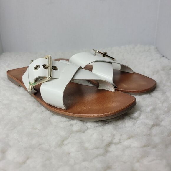 Ted Baker Women's Sandals Size 10 US  40 EUR Large Buckle White Leather Slide - Picture 1 of 9